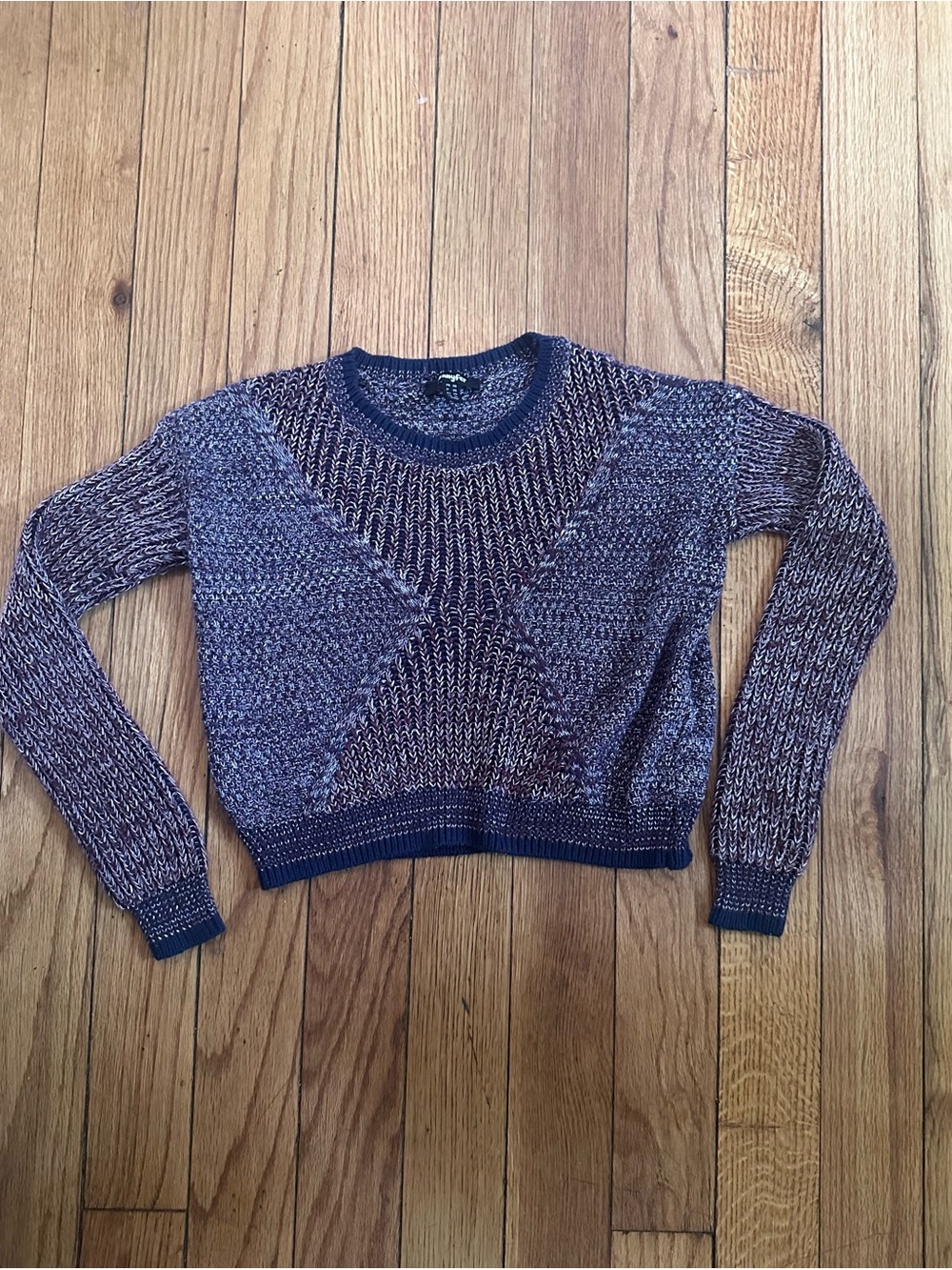 Cropped Crewneck Sweater in Navy and Heathered Purple